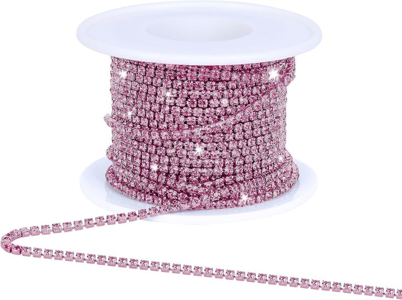 Dropower Crystal Rhinestone Close Chain Trim,10 Yards/Roll of 2mm Rhinestone Banding Claw Cup Chain for Sewing Crafts, DIY Decoration, Jewelry, Clothing, Shoes Pink - Image 1